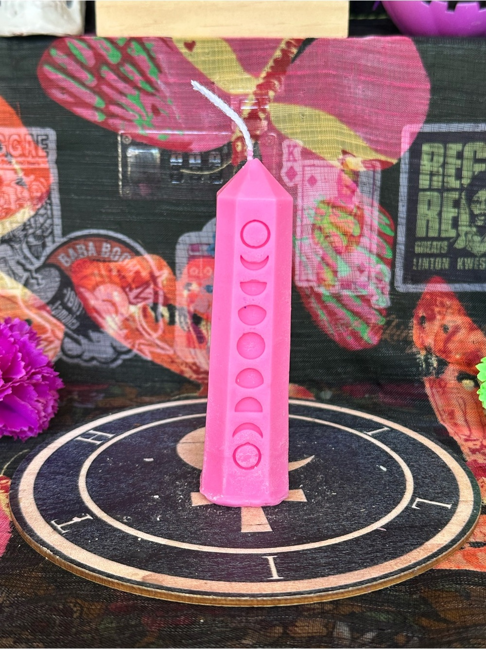 Handmade Pink Moon Phase Tower Candle – Witchy Celestial Pillar